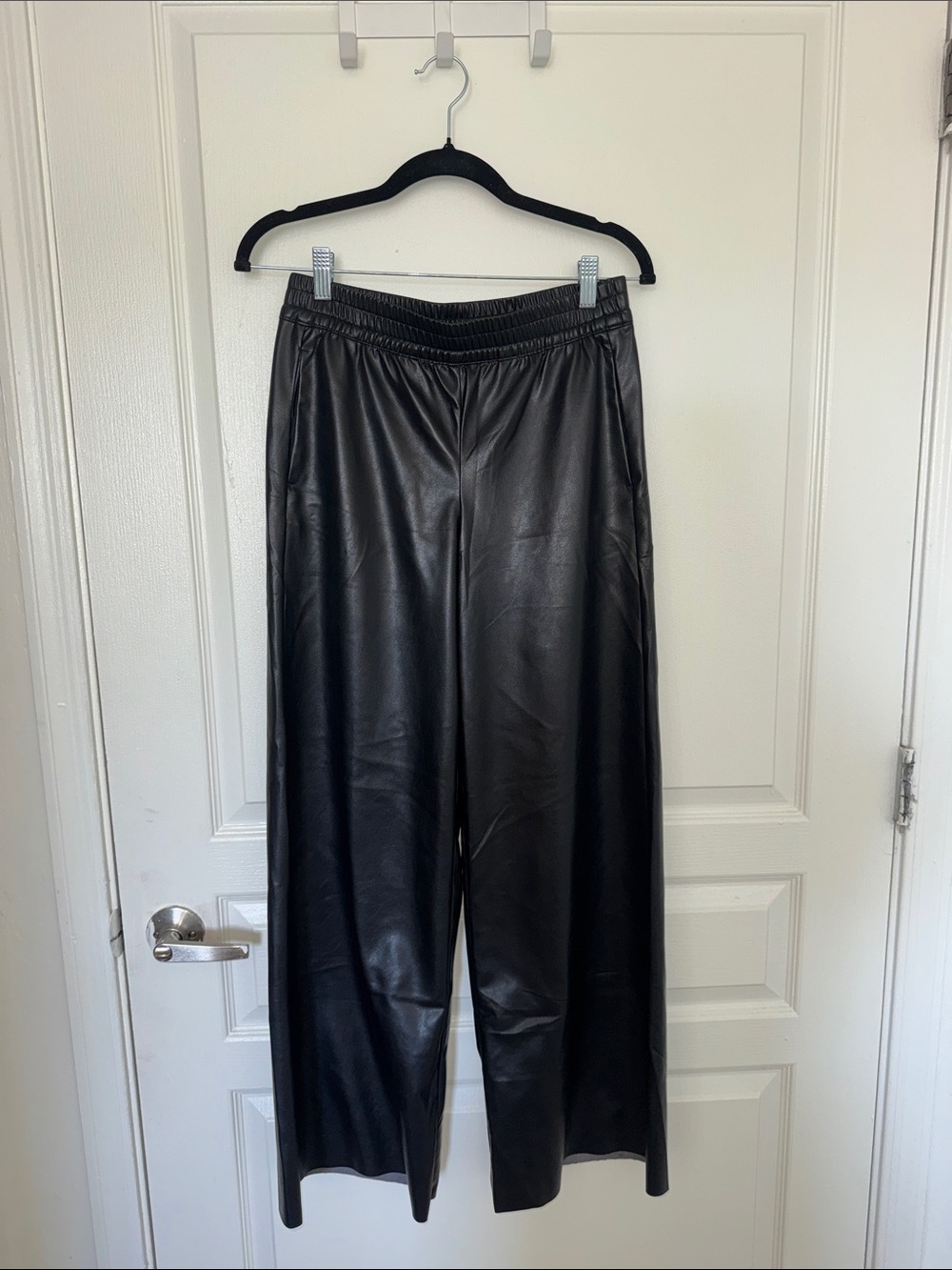 Woman’s Black Faux Leather Wide-Leg Pants